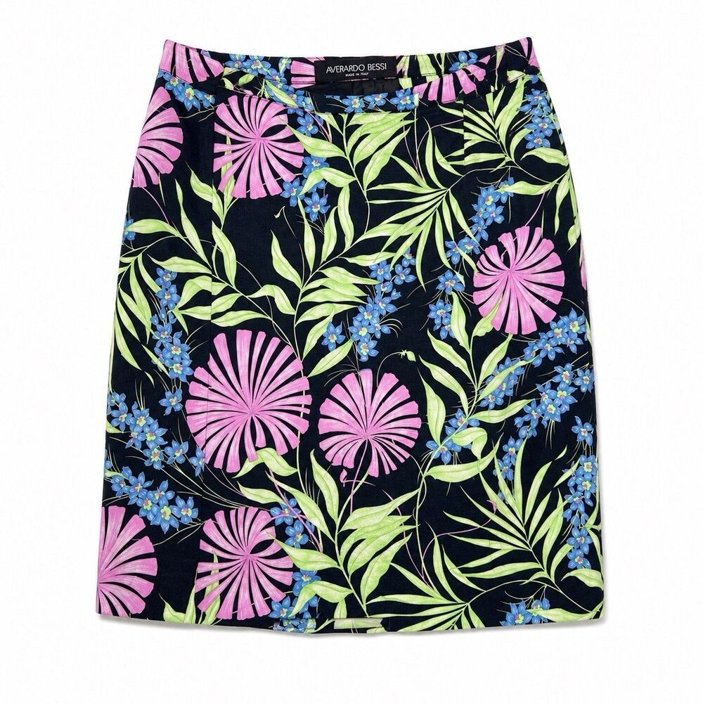 Averardo Bessi Skirt Women's Size Large Black Floral Tropical Italy Print